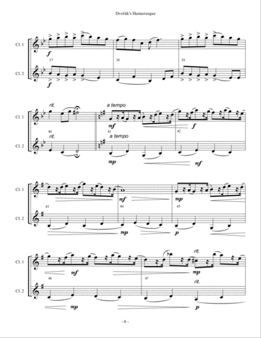 Dvorak's Humoresque - Clarinet Duet Clarinet Duet scores gallery preview page 6