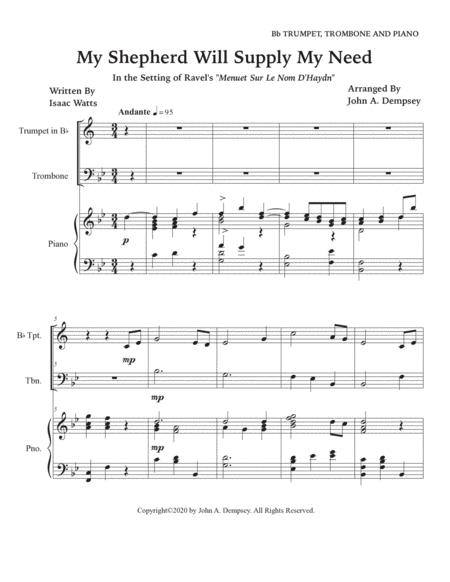 My Shepherd Will Supply My Need (Psalm 23): Trio for Trumpet, Trombone and Piano image number null
