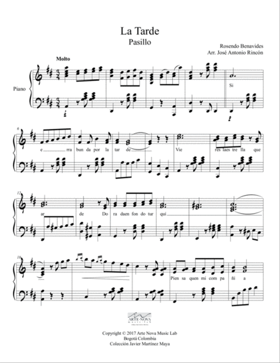 La Tarde -Pasillo for Piano image number null