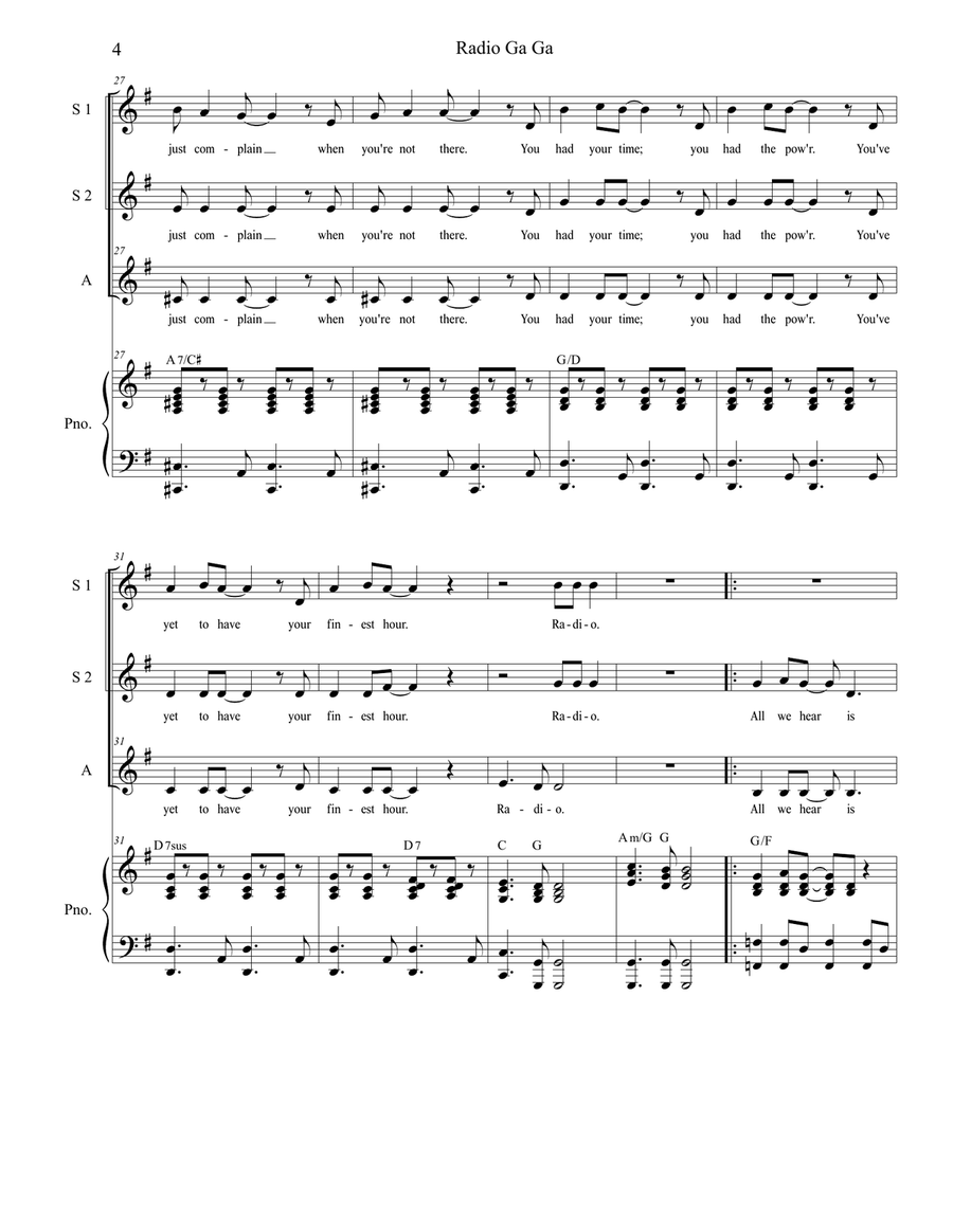 Radio Ga Ga SSA scores gallery preview page 4
