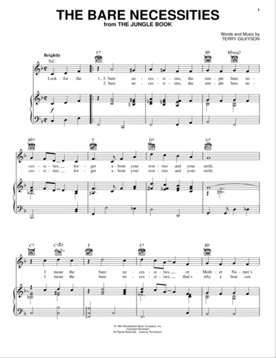 The Bare Necessities Piano, Vocal, Guitar scores gallery preview page 1