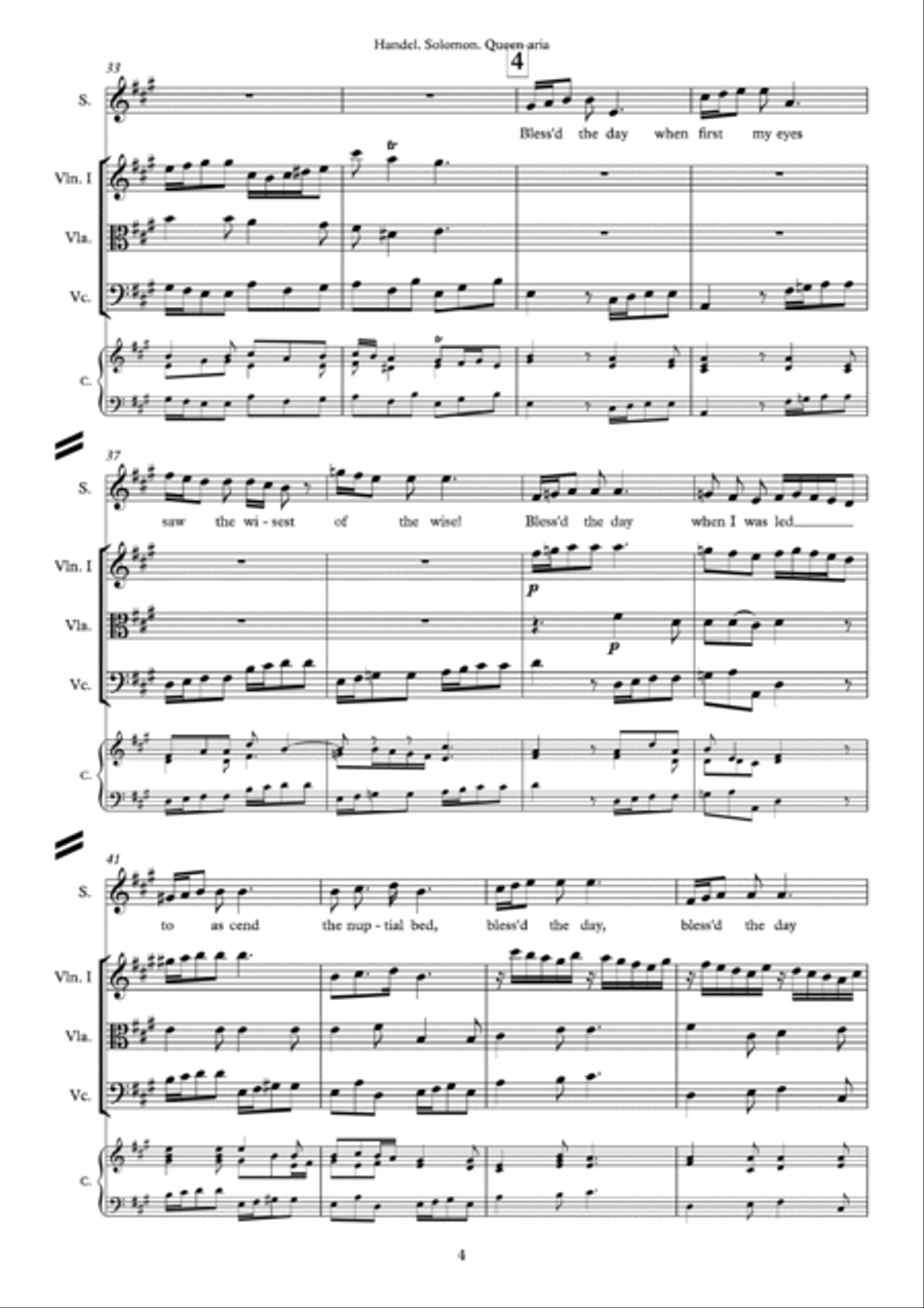 G.F.Handel. Queen Aria from ʺSolomonʺ Oratorio. HWV 67 Small Ensemble scores gallery preview page 4