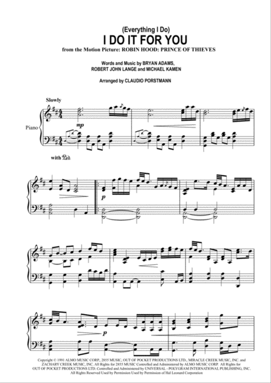 (Everything I Do) I Do It For You Piano Solo scores gallery preview page 1
