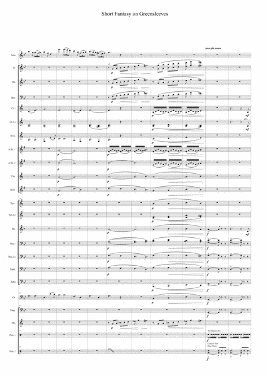 Short Fantasy on Greensleeves - for Solo flute and Wind Ensemble Concert Band scores gallery preview page 4