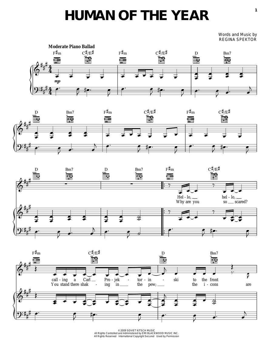 Human Of The Year Human Of The Year Piano, Vocal, Guitar scores gallery preview page 1