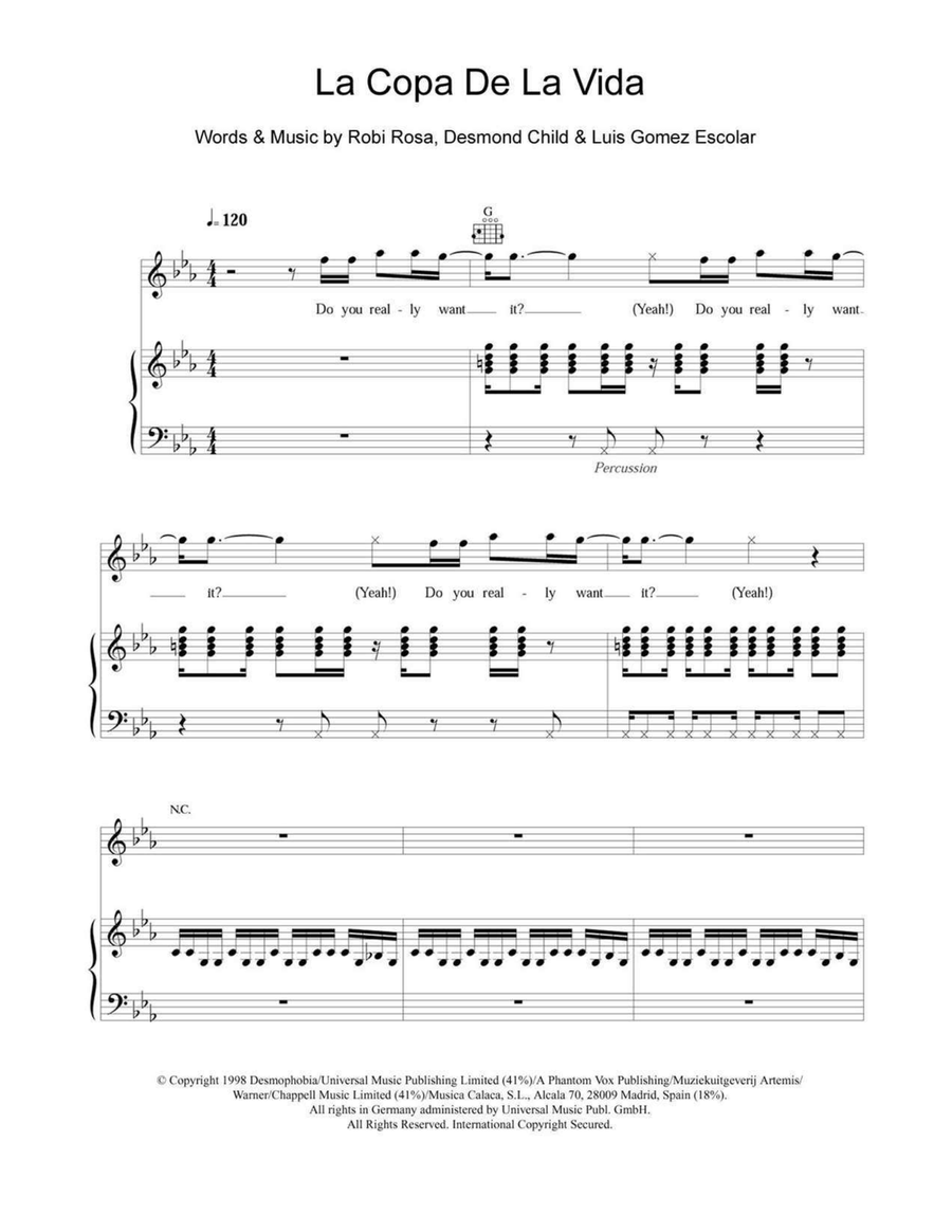 La Copa De La Vida (The Cup Of Life) Acoustic Guitar scores gallery preview page 1