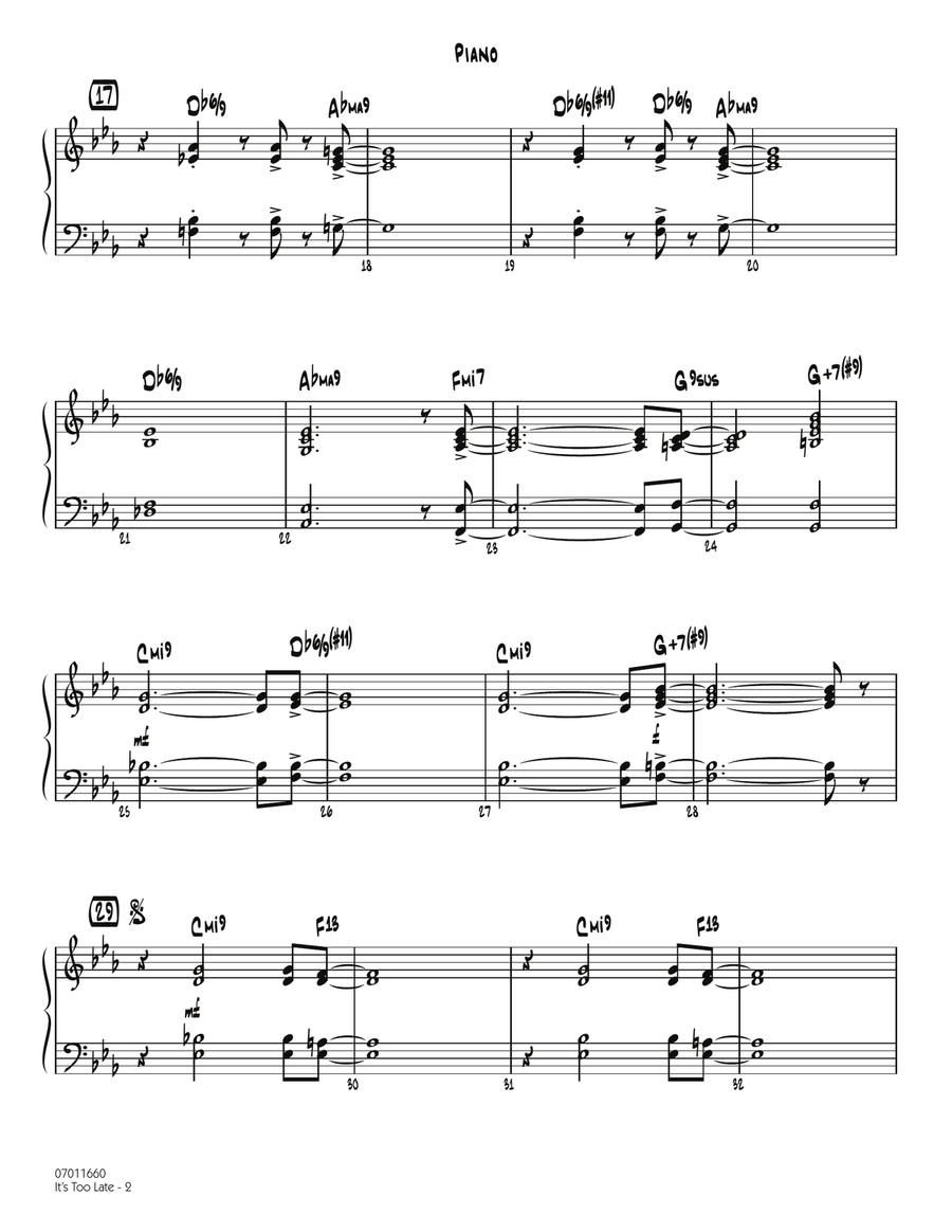 It's Too Late (Alto Saxophone Feature) - Piano Jazz Ensemble scores gallery preview page 2