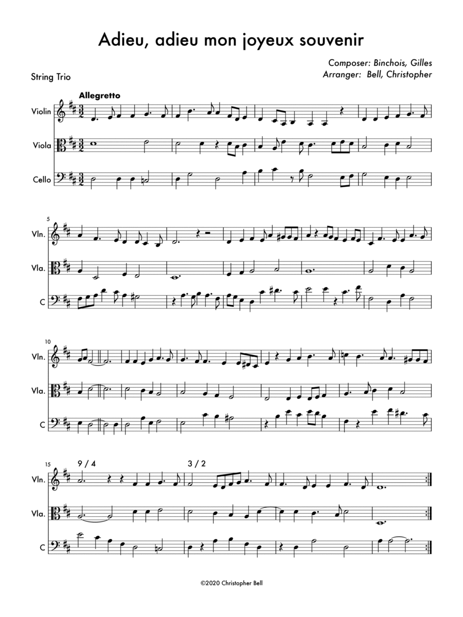 Adieu Adieu Mon Joyeux Souvenir String Trio scores gallery preview page 1