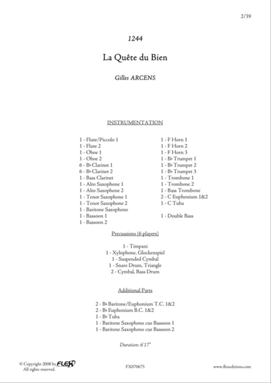 1244 - 2 - La Quete du Bien Concert Band scores gallery preview page 2