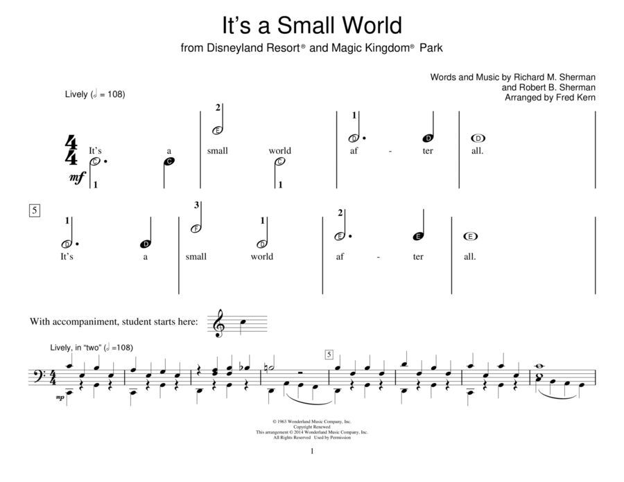 It's A Small World (arr. Fred Kern) Piano Method scores gallery preview page 1