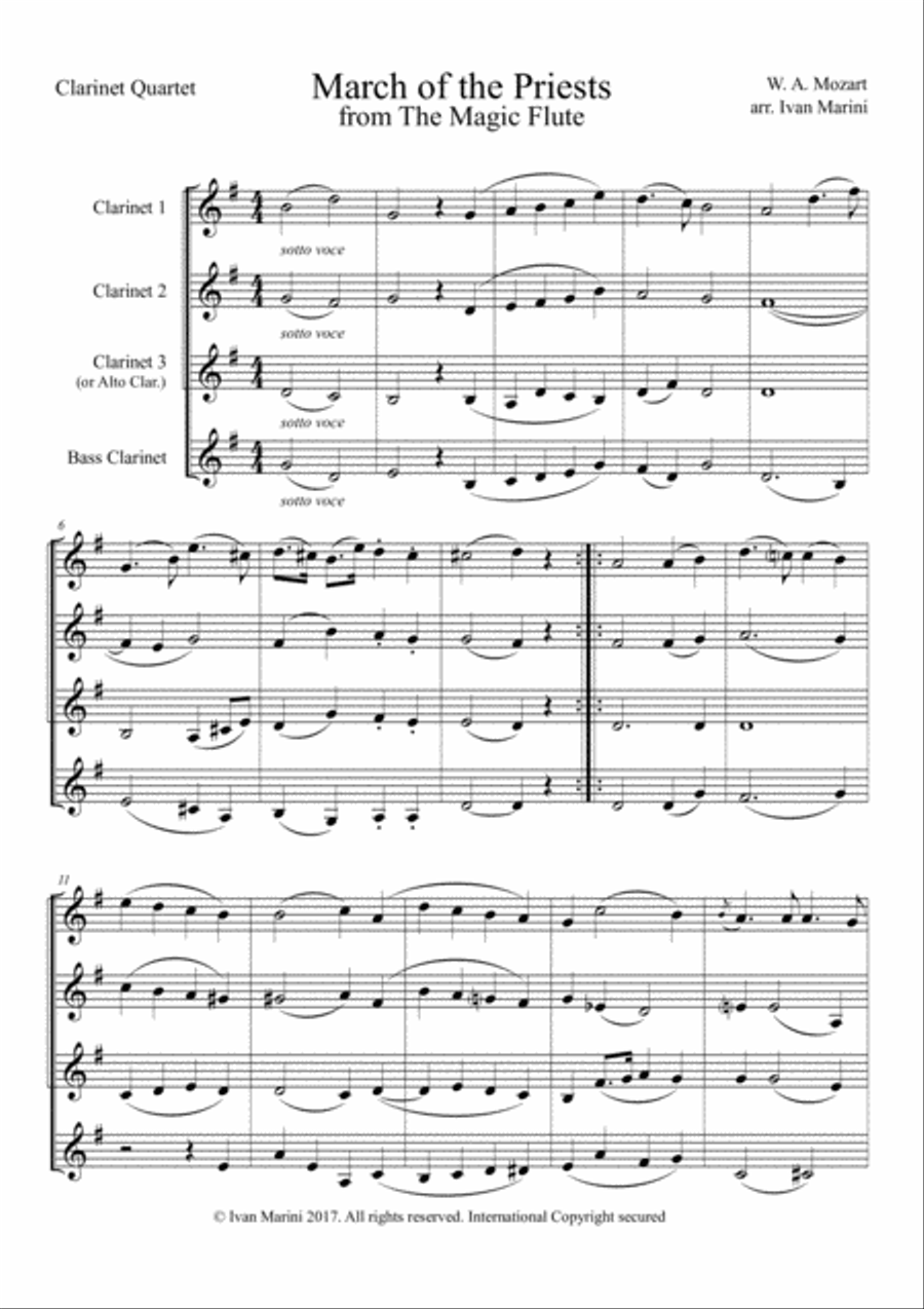 MARCH OF THE PRIESTS (from The Magic Flute by W. A. Mozart) - for Clarinet Quartet Woodwind Quartet scores gallery preview page 2