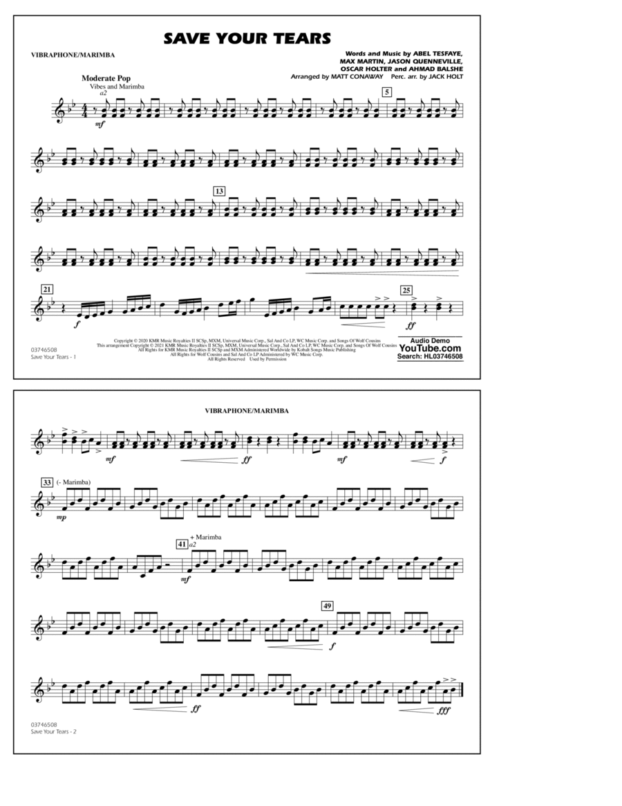 Save Your Tears (arr. Conaway & Holt) - Vibraphone/Marimba