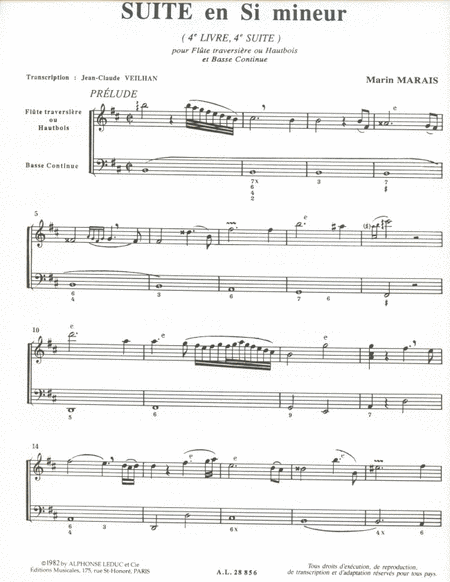 Marin Suite In B Minor 4eme Livre Flute Oboe & Basso Continuo Book