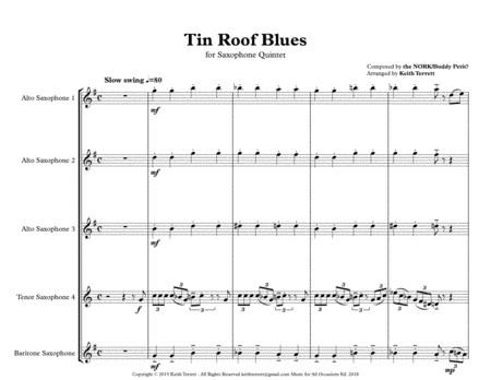Tin Roof Blues for Saxophone Quintet ''Jazz for 5 Wind Series'' image number null