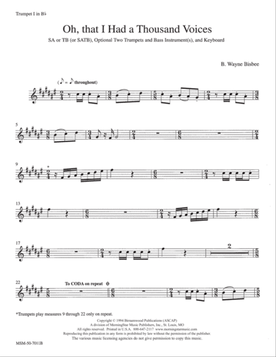 Oh, That I Had a Thousand Voices Choir scores gallery preview page 2