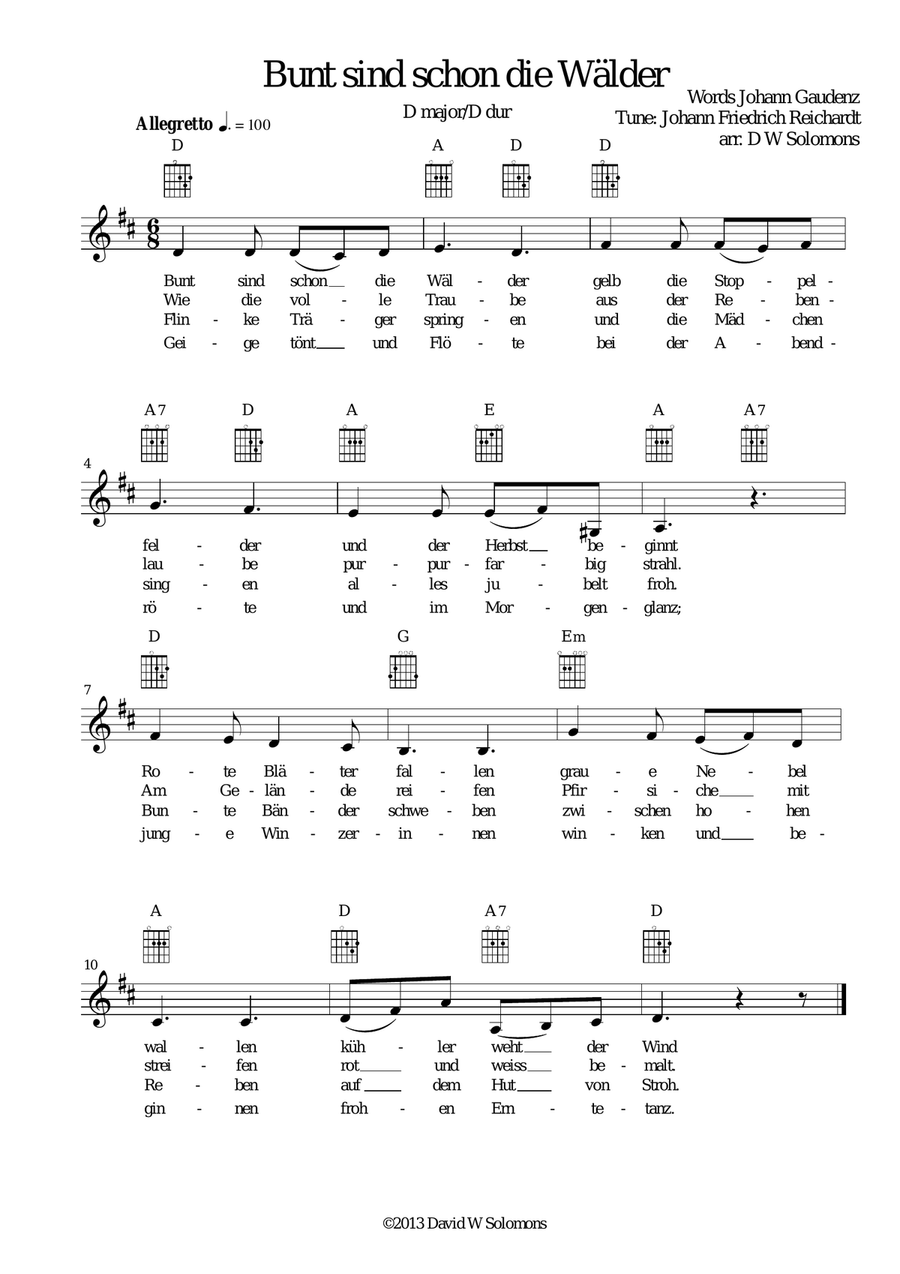 Bunt sind schon die Wälder for voice and guitar chords image number null