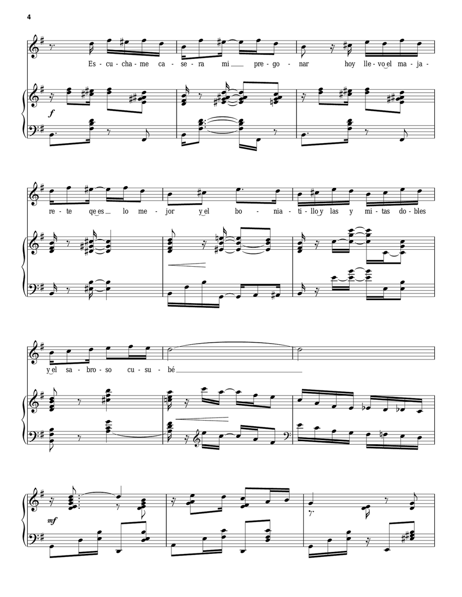 El Dulcero Piano, Vocal scores gallery preview page 4
