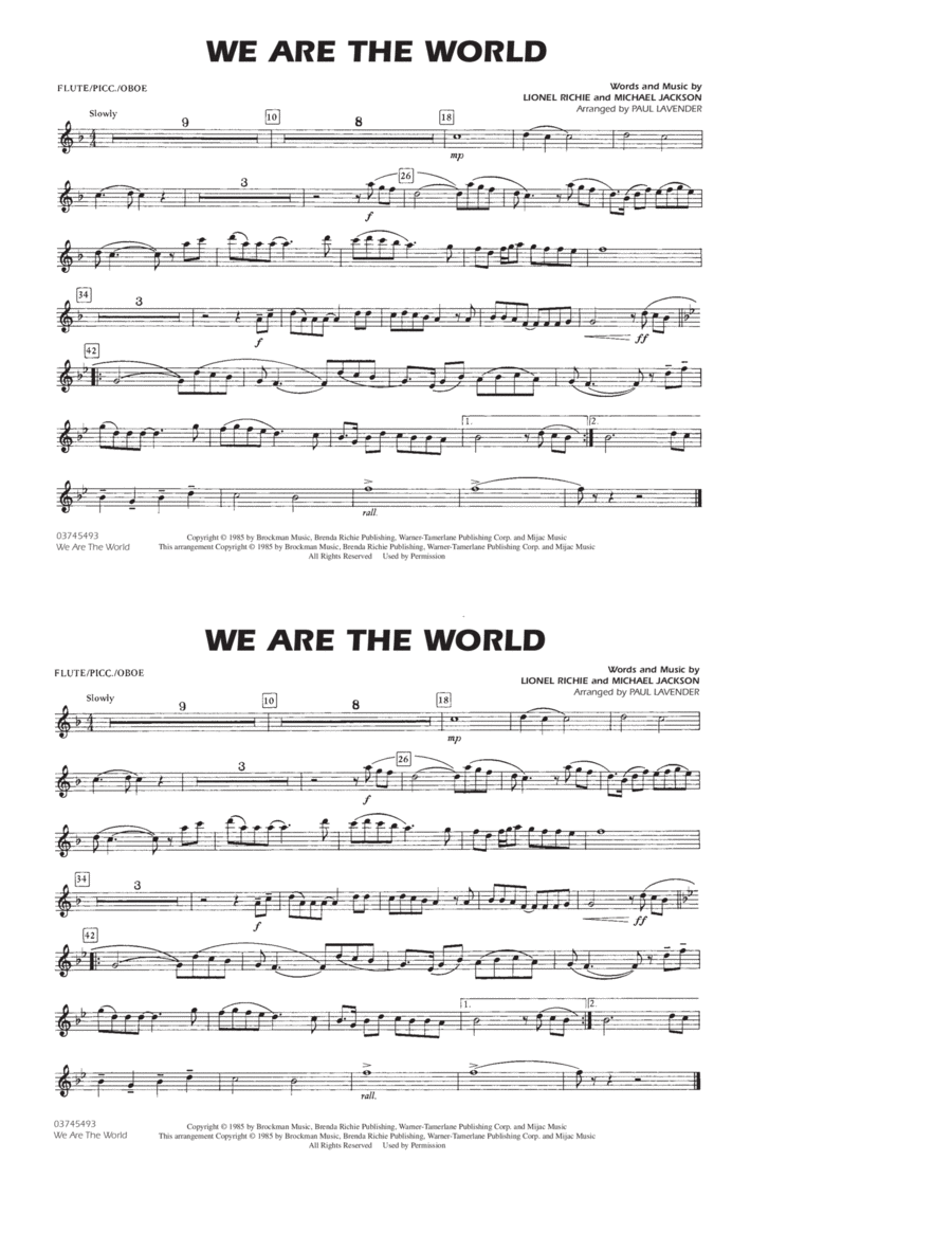 We Are The World - Flute/Piccolo