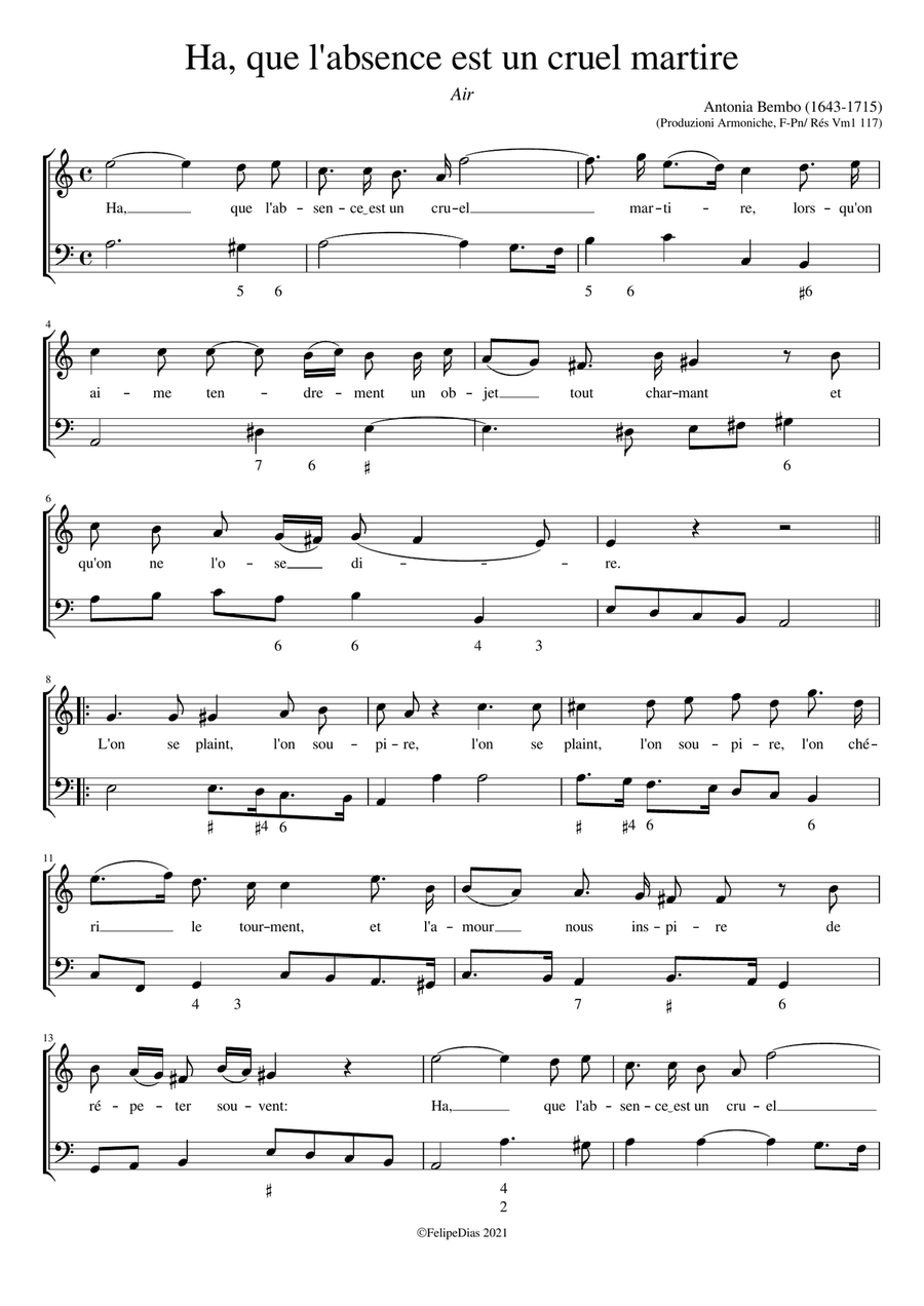 Ha, que l'absence est un cruel martire (Air) Voice Solo scores gallery preview page 1