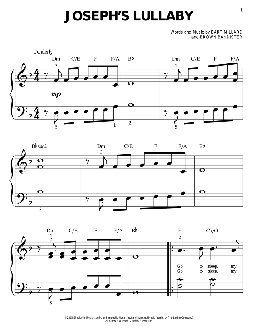 Joseph's Lullaby Easy Piano scores gallery preview page 1