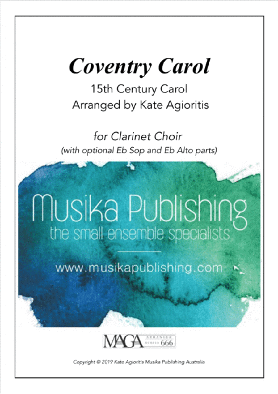 Coventry Carol - Jazz Arrangement - Clarinet Choir Clarinet Choir scores gallery preview page 1