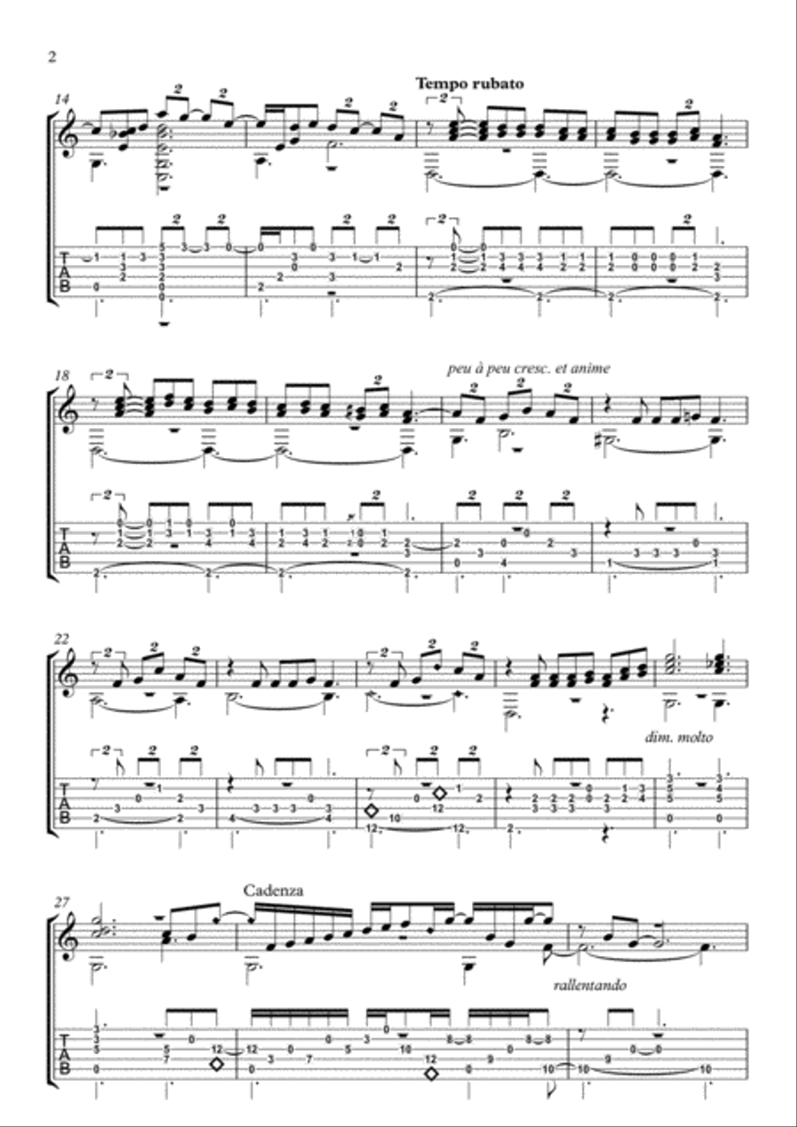 Clair de Lune ( Fingerstyle guitar arrangement) Clair de Lune ( Fingerstyle guitar arrangement) Classical Guitar scores gallery preview page 2