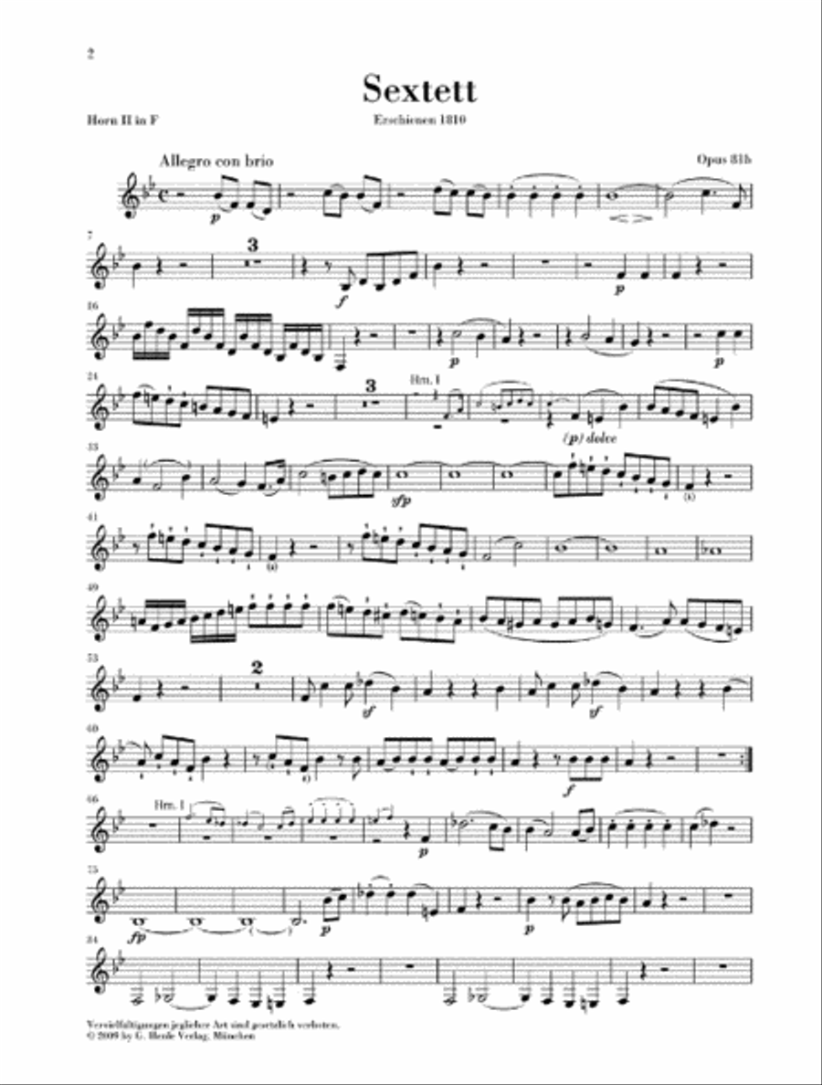Sextet in E-flat Major, Op. 81b Horn scores gallery preview page 9