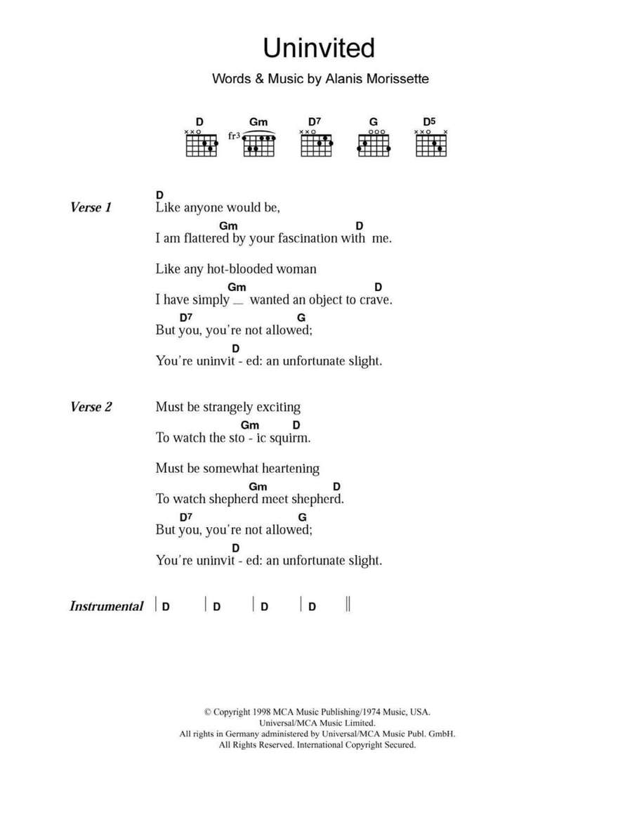 Uninvited Acoustic Guitar scores gallery preview page 1