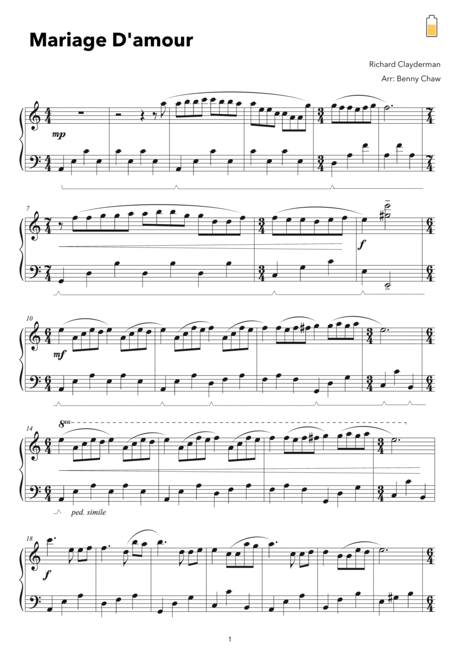 Mariage D'amour Mariage D'amour Piano Solo scores gallery preview page 1