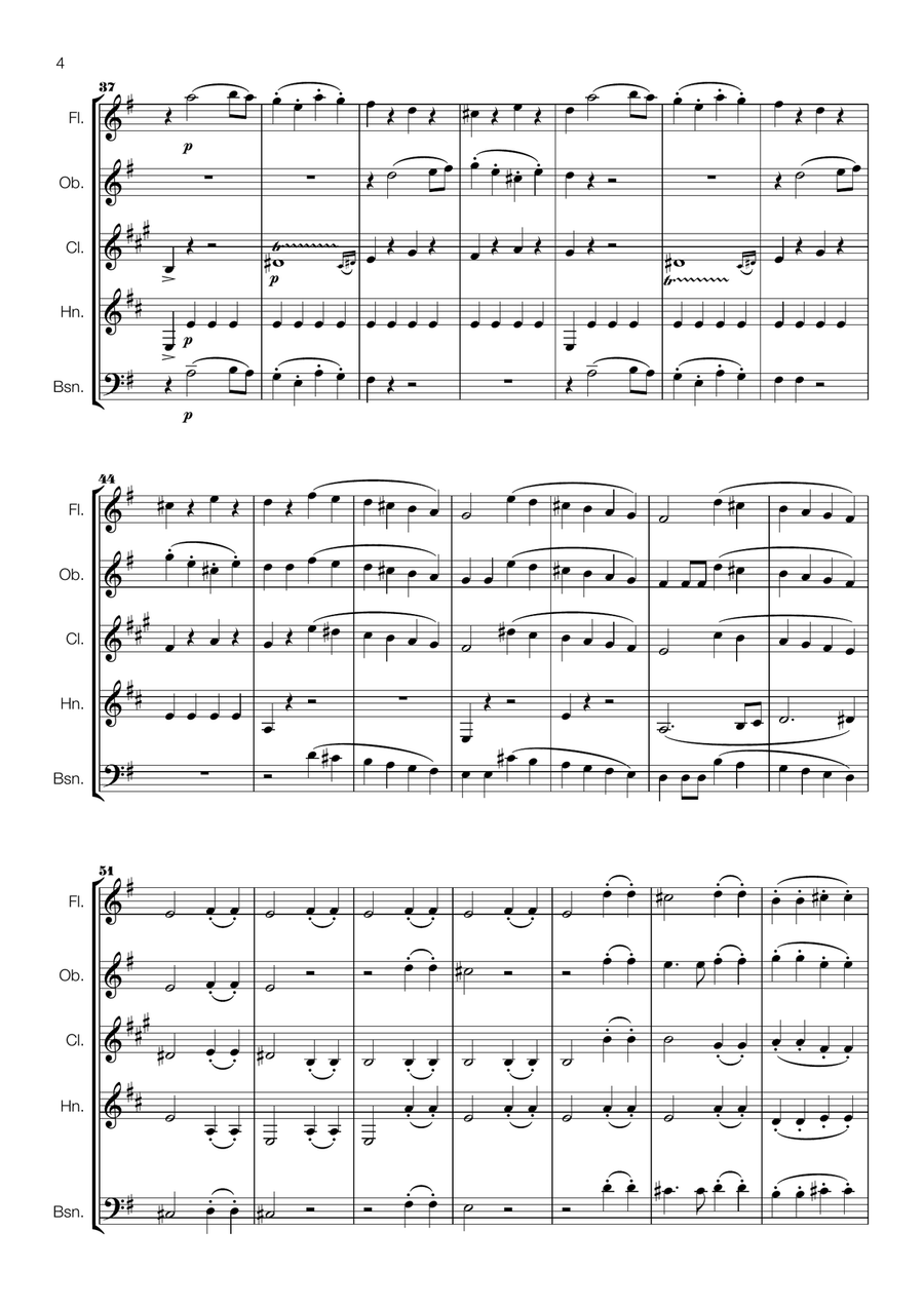 Mozart - Duett Papageno, Papagena - for Wind Quintet Small Ensemble scores gallery preview page 4