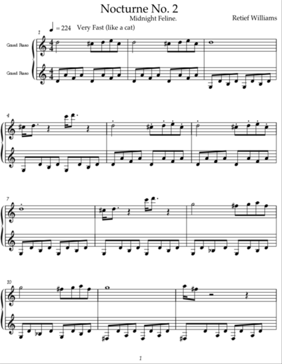 Nocturne No. 2 (Midnight Feline) Piano Solo scores gallery preview page 1