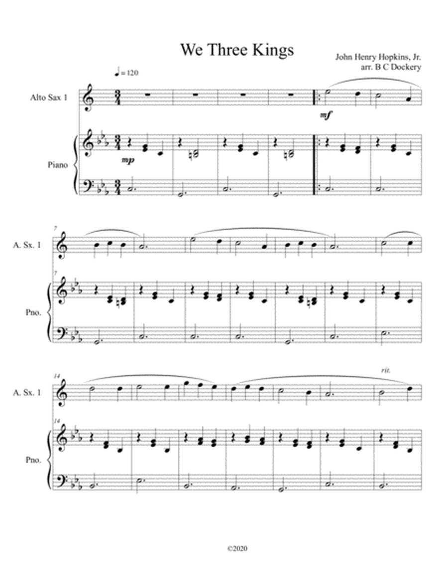 We Three Kings (alto sax solo) with optional piano accompaniment image number null