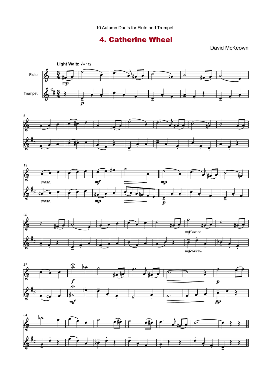 10 Autumn Duets for Flute and Trumpet Chamber Music scores gallery preview page 6