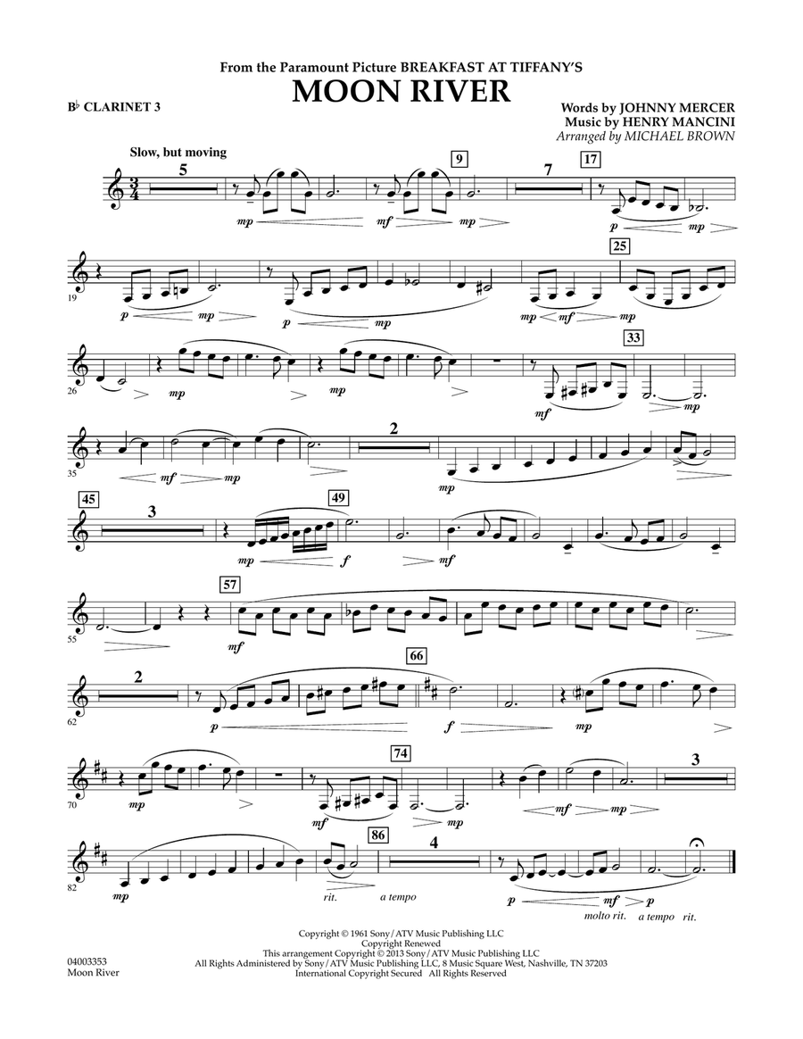 Moon River - Bb Clarinet 3 Concert Band scores gallery preview page 1