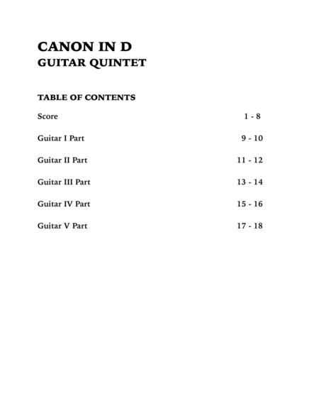 Canon in D (in G major): Guitar Quintet image number null