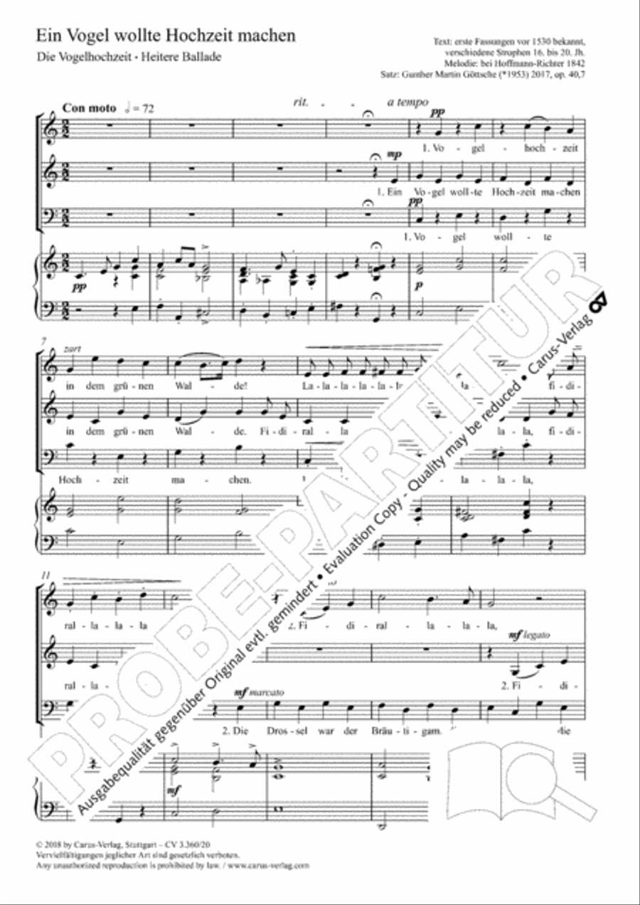 Ein Vogel wollte Hochzeit machen 3-Part scores gallery preview page 2