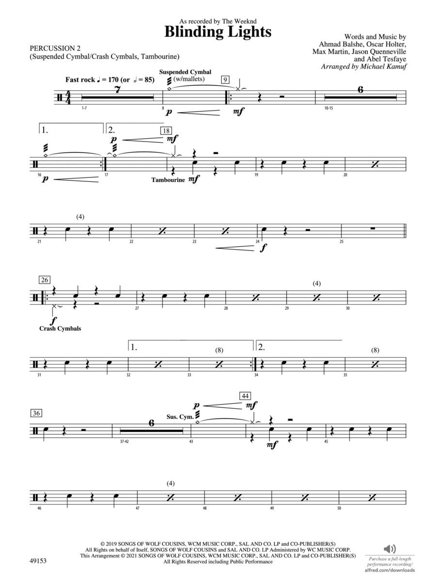 Blinding Lights: 2nd Percussion Concert Band scores gallery preview page 1