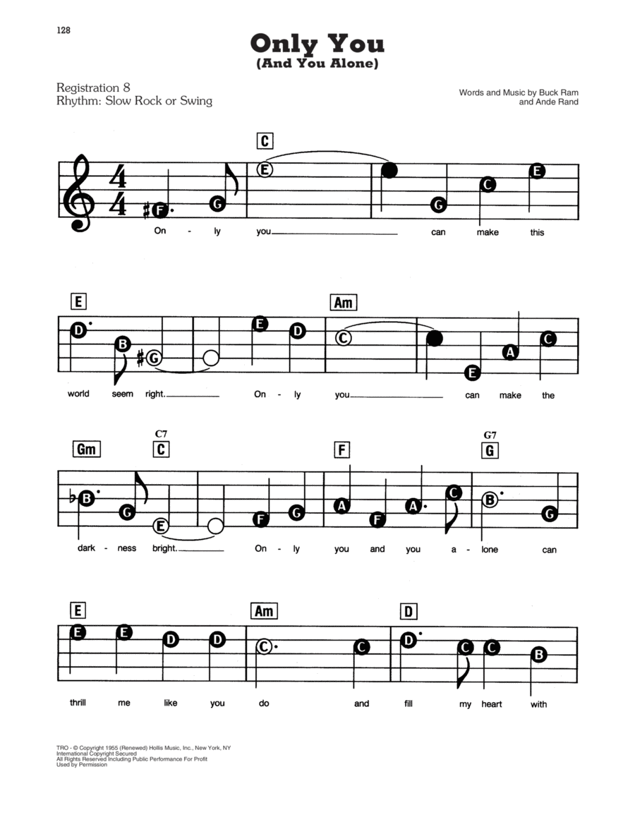 Only You (And You Alone) Electronic Keyboard scores gallery preview page 1