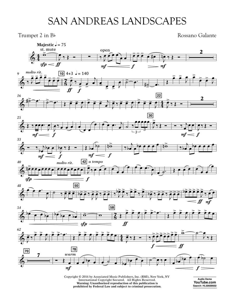 San Andreas Landscapes - Bb Trumpet 2 B-Flat Trumpet scores gallery preview page 1