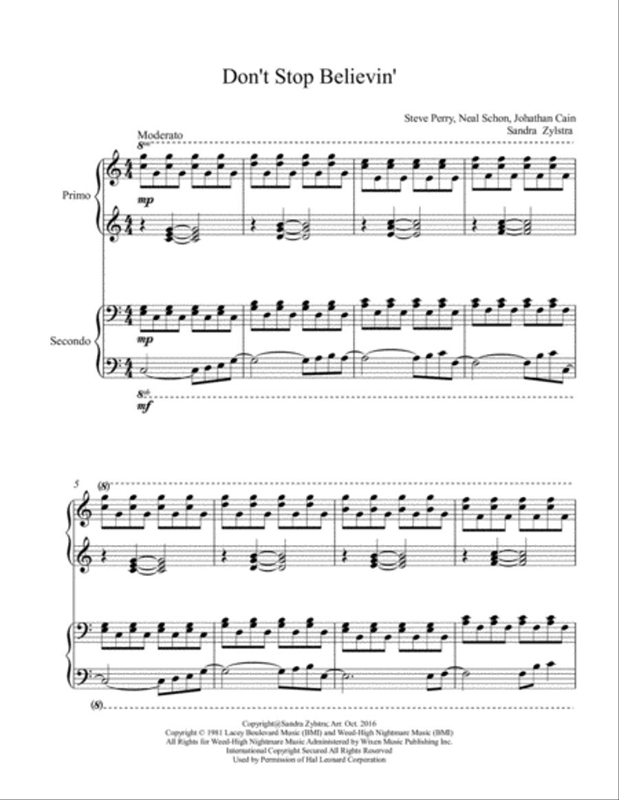 Don't Stop Believin' 1 Piano, 4-Hands scores gallery preview page 2