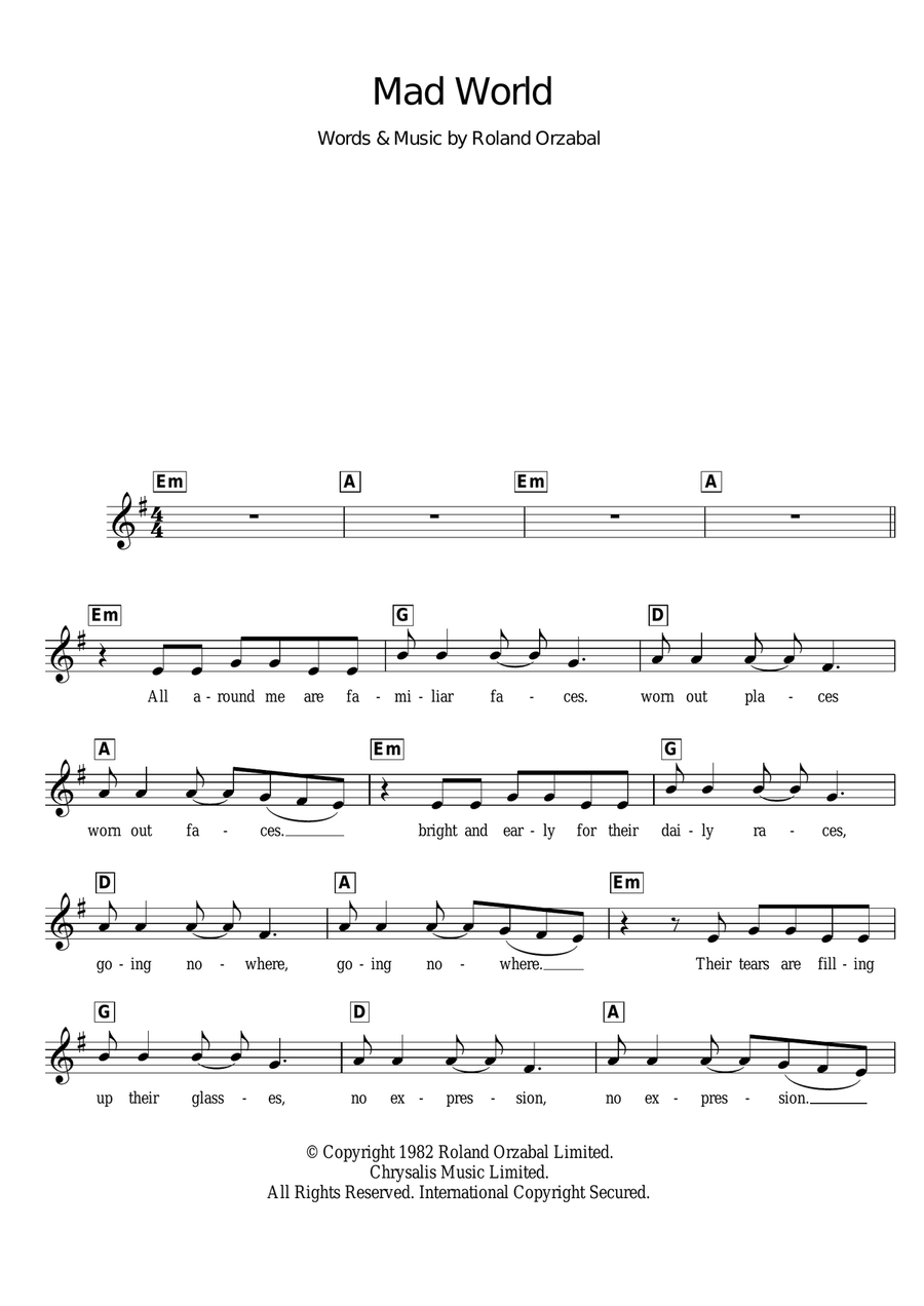 Mad World (from Donnie Darko) Piano Solo scores gallery preview page 1