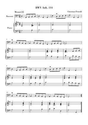 Book cover for Bach - Minuet in G major and G minor (BWV Anh. 114 - 115) for Bassoon and Piano