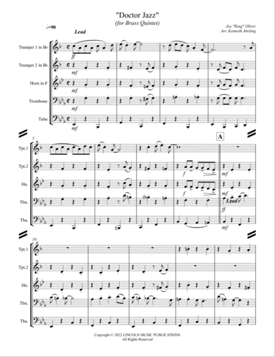 Doctor Jazz (for Brass Quintet) Brass Quintet scores gallery preview page 2