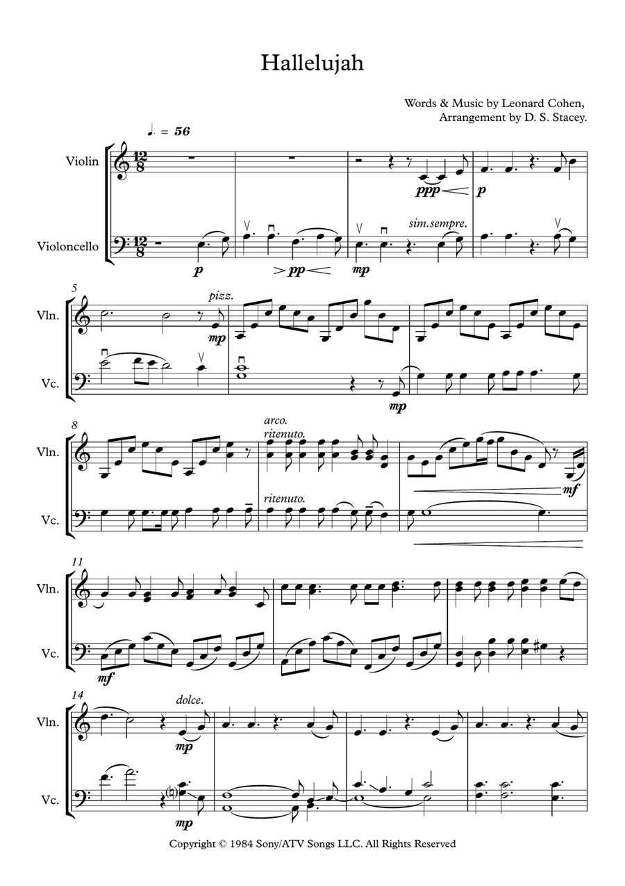Hallelujah String Duet scores gallery preview page 1