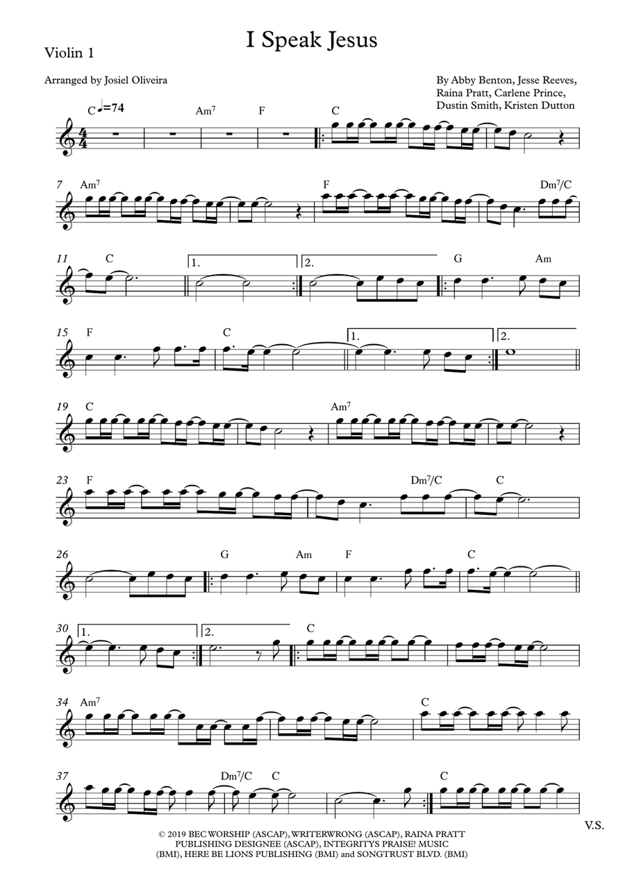 I Speak Jesus I Speak Jesus Violin Solo scores gallery preview page 1