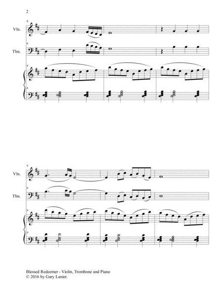 BLESSED REDEEMER (Trio – Violin, Trombone & Piano with Score and Parts) image number null