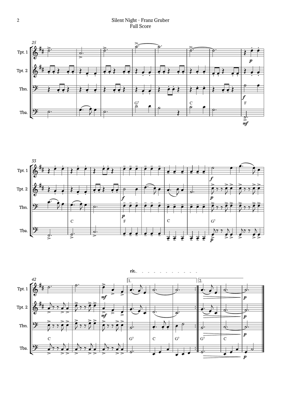 Silent Night for Brass Quartet Brass Quartet scores gallery preview page 2