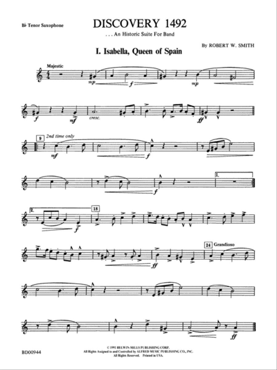 Discovery 1492: B-flat Tenor Saxophone Concert Band scores gallery preview page 1