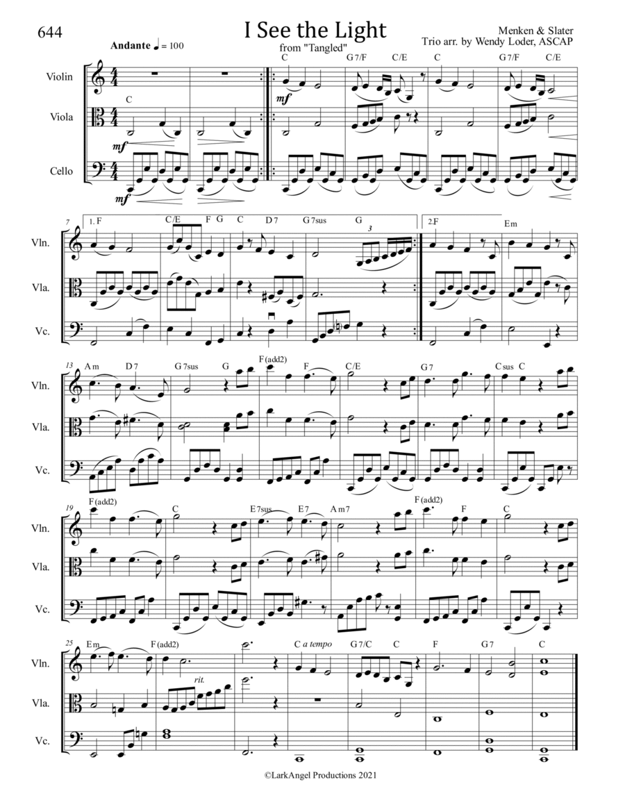 I See The Light String Trio scores gallery preview page 1