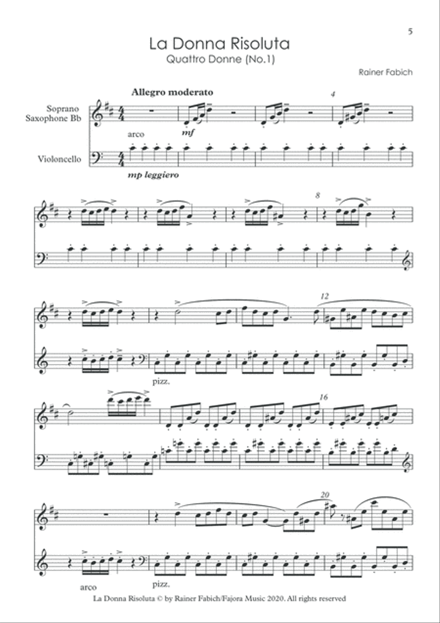 QUATTRO DONNE (Four ladies) for Saxophone & Cello Small Ensemble scores gallery preview page 6